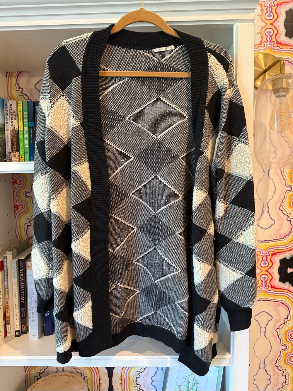 Tularosa Black & Cream Open-Front Diamond Cardigan